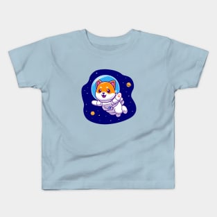 Cute Shiba Inu Astronaut Floating In Space Cartoon Kids T-Shirt